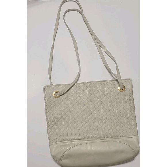 Jay Herbert Ivory VTG Metallic Gold Woven Leather Crossbody Satchel Hand Bag EUC - Picture 1 of 4